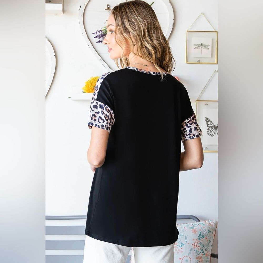 Heimish USA short sleeve leopard color block top - Picture 2 of 6